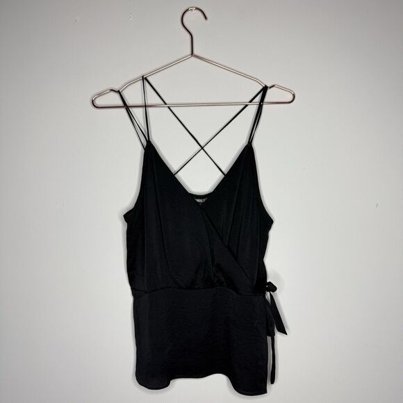Express Womens Top Medium Black Strappy Splice Grunge Coquette Dark Romantic - Picture 1 of 5